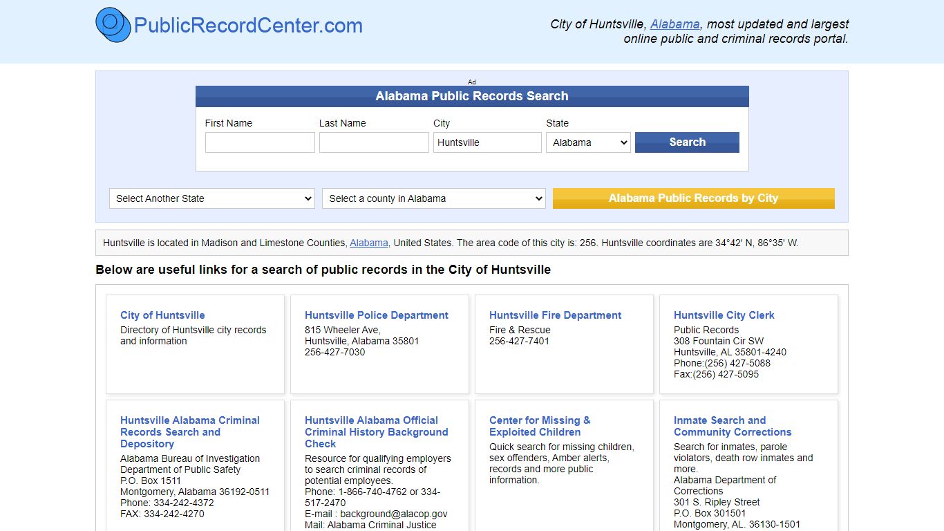 Huntsville Alabama Public Records and Criminal Background Check